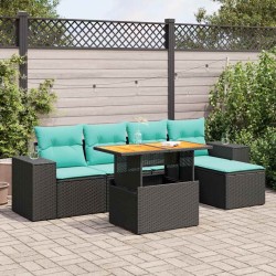 Salon de jardin 6 pcs avec coussins noir résine tressée 648159648159