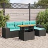 Salon de jardin 6 pcs avec coussins noir résine tressée 648159648159