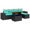 Salon de jardin 6 pcs avec coussins noir résine tressée 648159648159