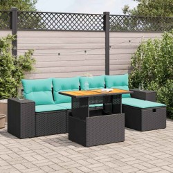 Salon de jardin avec coussins 6pcs marron résine tressée acacia 648160648160