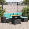 Salon de jardin avec coussins 6pcs marron résine tressée acacia 648160648160