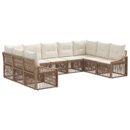 Ensemble de canapé de jardin 9 pcs Beige polyrotin 648173648173
