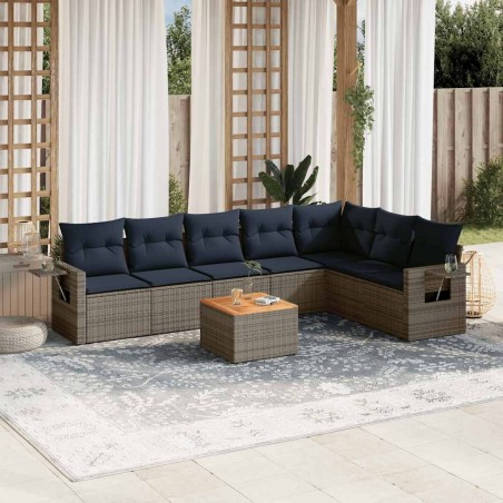 Ensemble de canapé de jardin 8 pcs avec coussins gris résine tressée 648180648180