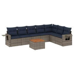 Ensemble de canapé de jardin 8 pcs avec coussins gris résine tressée 648180648180