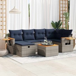 Salon de jardin avec coussins 7 pcs gris résine tressée 648182648182