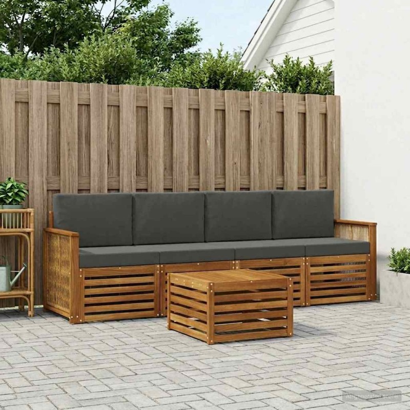 Ensemble de canapés d'extérieur 5 pcs Naturel et Anthracite 648191648191