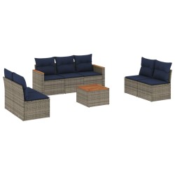 Ensemble de canapé de jardin 8 pcs avec coussins gris résine tressée 648198648198