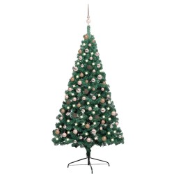 Demi-arbre de Noël artificiel pré-éclairé et boules vert 180 cm 648205648205