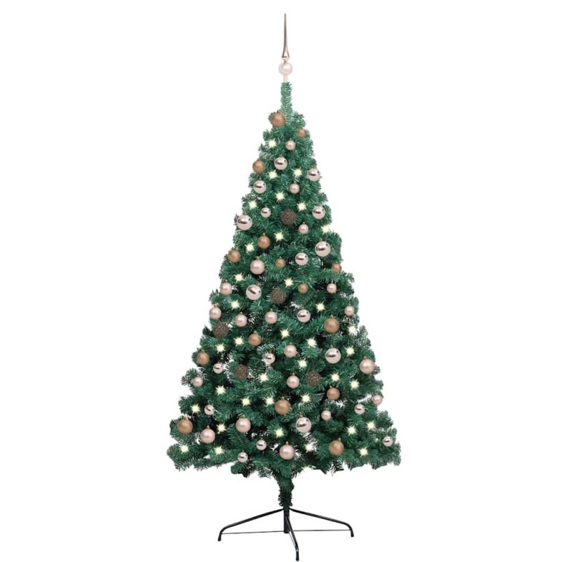 Demi-arbre de Noël artificiel pré-éclairé et boules vert 180 cm 648205648205