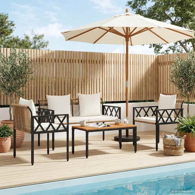 Ensemble de meubles d'extérieur 4 pcs Marron et crème blanche 648238648238