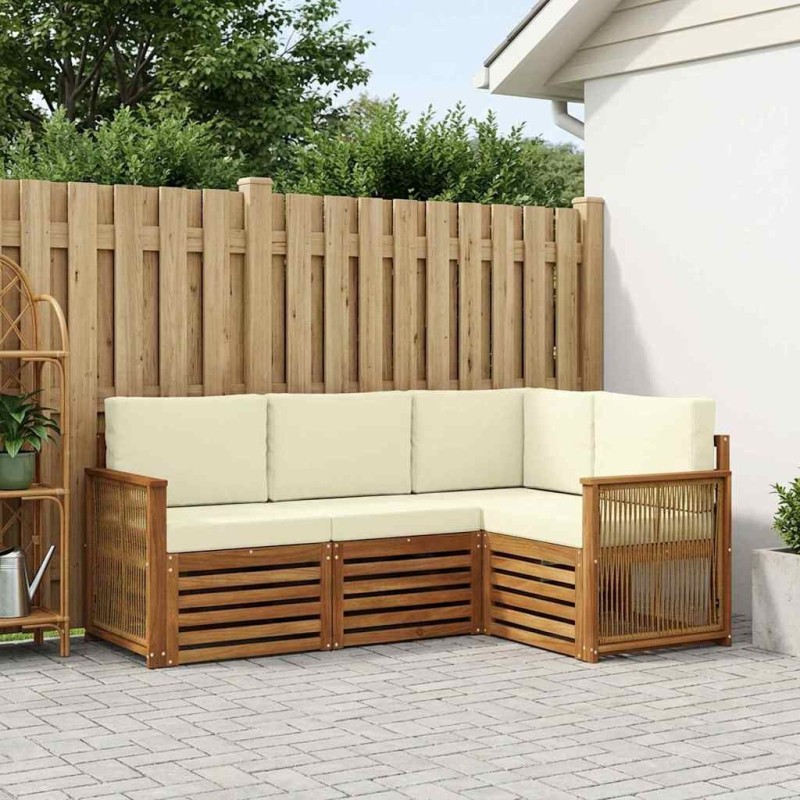 Ensembles de canapés avec coussin 4 pcs Bois d'Acacia Massif 648241648241