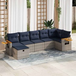 Salon de jardin avec coussins 7 pcs gris résine tressée 648244648244