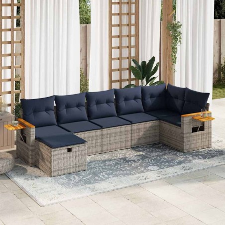 Salon de jardin avec coussins 7 pcs gris résine tressée 648244648244
