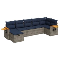 Salon de jardin avec coussins 7 pcs gris résine tressée 648244648244
