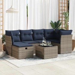 Salon de jardin avec coussins 7 pcs gris résine tressée 648245648245