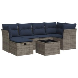 Salon de jardin avec coussins 7 pcs gris résine tressée 648245648245