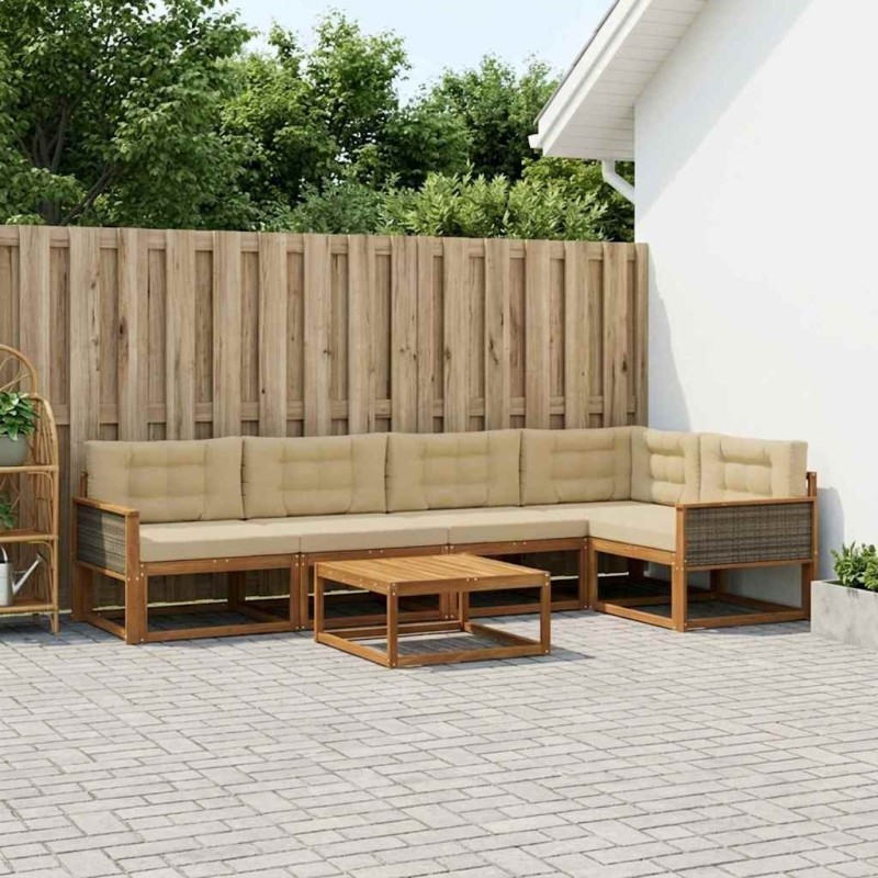 Ensemble de canapés d'extérieur 6 pcs Naturel et Beige 648246648246