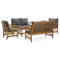 Salon de jardin 5 pcs avec coussins Bois d'acacia solide 648248648248