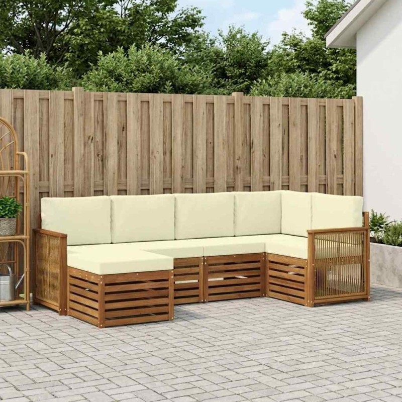 Ensemble de canapé d'angle avec coussin 5 pcs Naturel et Crème 648251648251