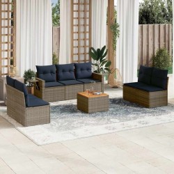 Ensemble de canapé de jardin 8 pcs avec coussins gris résine tressée 648258648258
