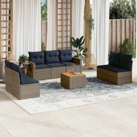 Ensemble de canapé de jardin 8 pcs avec coussins gris résine tressée 648258648258