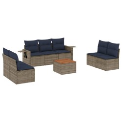 Ensemble de canapé de jardin 8 pcs avec coussins gris résine tressée 648258648258