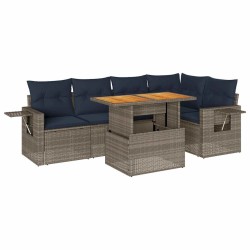 Salon de jardin 6 pcs avec coussins gris résine tressée 648278648278