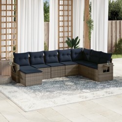 Ensemble de canapé de jardin 8 pcs avec coussins gris résine tressée 648280648280