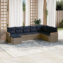Ensemble de canapé de jardin 8 pcs avec coussins gris résine tressée 648282648282