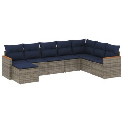 Ensemble de canapé de jardin 8 pcs avec coussins gris résine tressée 648282648282