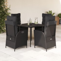 Ensemble à manger de jardin coussins 5pcs Noir Résine tressée 648284648284