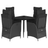 Ensemble à manger de jardin coussins 5pcs Noir Résine tressée 648284648284
