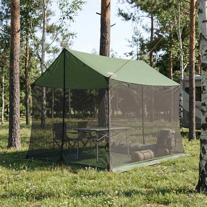 Tarp de camping avec murs en maille Vert 270 x 210 x 210 cm 648285648285