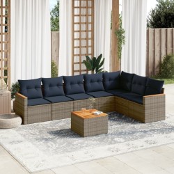 Ensemble de canapé de jardin 8 pcs avec coussins gris résine tressée 648289648289