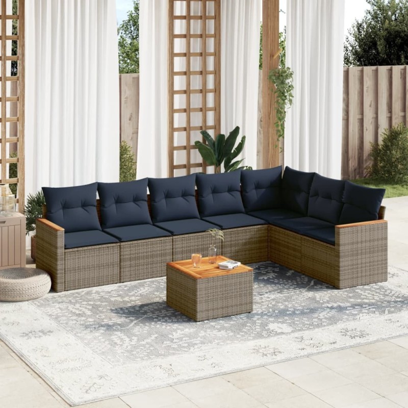 Ensemble de canapé de jardin 8 pcs avec coussins gris résine tressée 648289648289