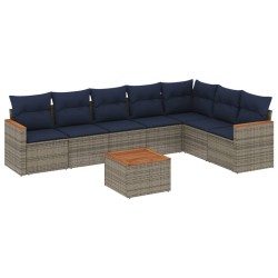 Ensemble de canapé de jardin 8 pcs avec coussins gris résine tressée 648289648289