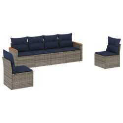Ensemble de canapé de jardin 6 pcs avec coussins gris résine tressée 648305648305
