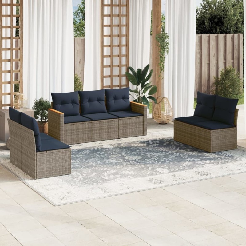 Ensemble de canapé de jardin 7 pcs avec coussins gris résine tressée 648307648307