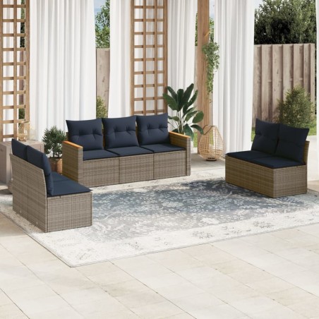 Ensemble de canapé de jardin 7 pcs avec coussins gris résine tressée 648307648307