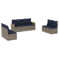 Ensemble de canapé de jardin 7 pcs avec coussins gris résine tressée 648307648307