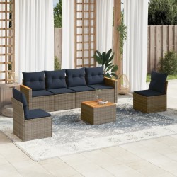 Ensemble de canapé de jardin 7 pcs avec coussins gris résine tressée 648308648308