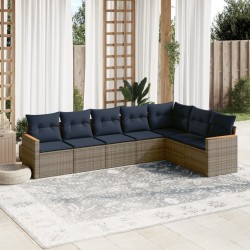 Ensemble de canapé de jardin 7 pcs avec coussins gris résine tressée 648309648309