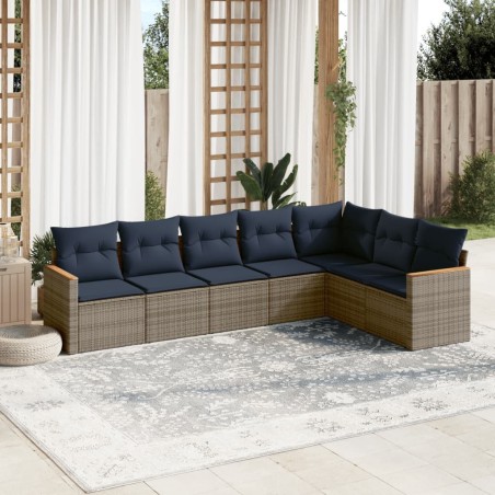 Ensemble de canapé de jardin 7 pcs avec coussins gris résine tressée 648309648309