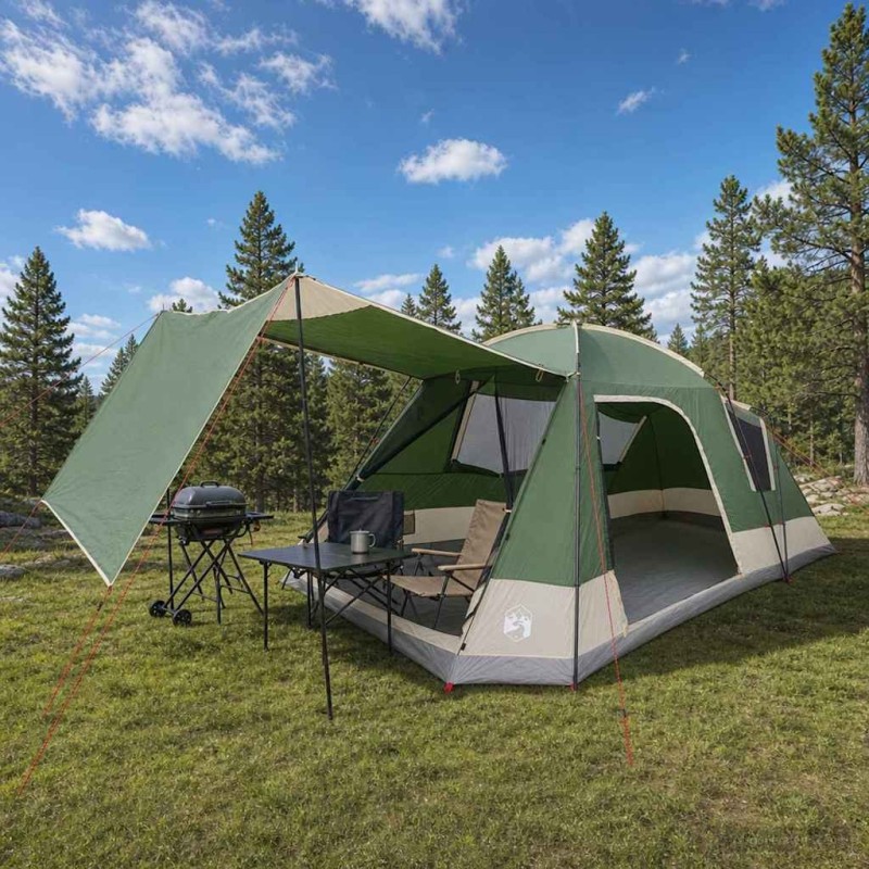 Tente Cabane avec toit Vert 12-Personnes Polyester et Acier 648315648315