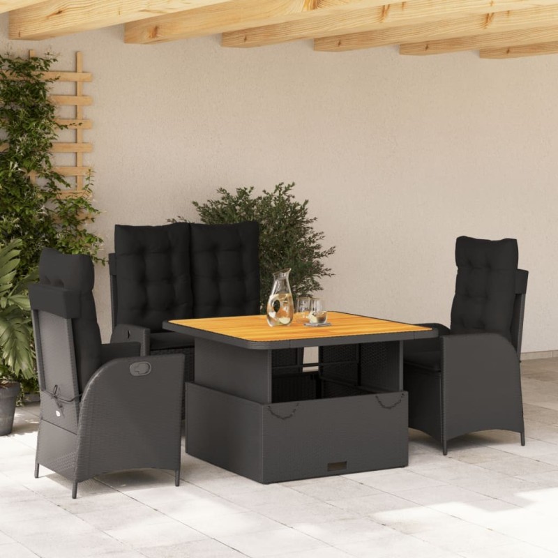 Ensemble à manger de jardin 4 pcs avec coussins noir 648317648317
