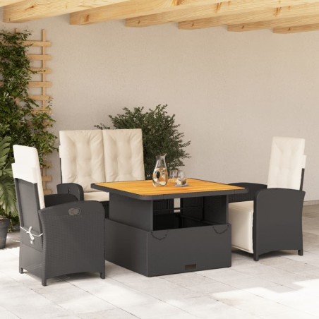Ensemble à manger de jardin 4 pcs avec coussins noir 648318648318