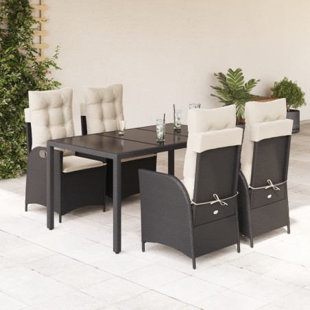 Ensemble à manger de jardin coussins 5pcs Noir Résine tressée 648328648328
