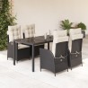 Ensemble à manger de jardin coussins 5pcs Noir Résine tressée 648328648328