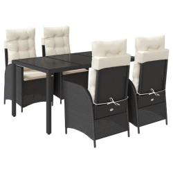 Ensemble à manger de jardin coussins 5pcs Noir Résine tressée 648328648328