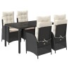 Ensemble à manger de jardin coussins 5pcs Noir Résine tressée 648328648328